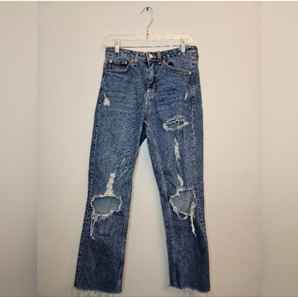 Topshop Cut Off Crops Straight Leg. Ripped. Blue. Size Waist 28 - Picture 2 of 14